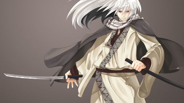 White haired man sword cape free wallpaper for desktop - medium preview image