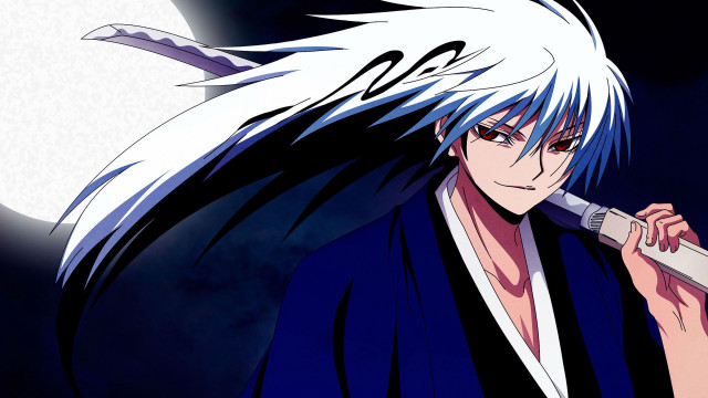 Man white hair blue robe free wallpaper for desktop - medium preview image