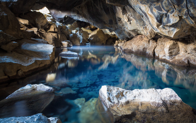 Pool rocks waterfall cave structure free wallpaper for desktop - medium preview image