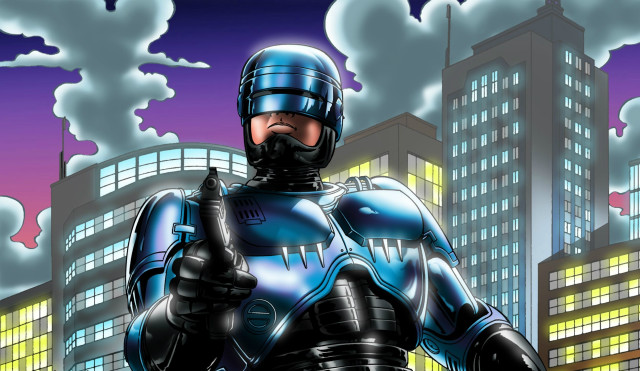 Man blue suit gun city free wallpaper for desktop - medium preview image