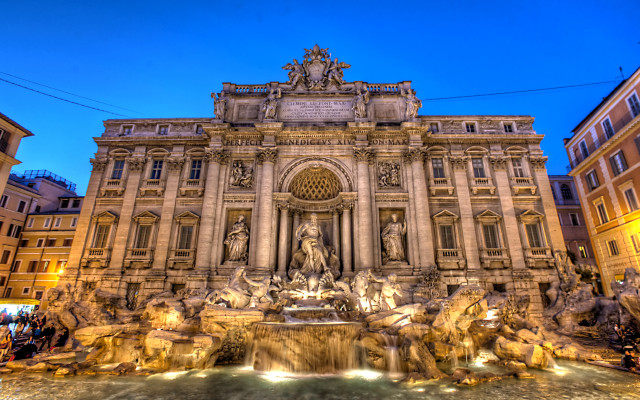 Large building fountain night people free wallpaper for desktop - medium preview image