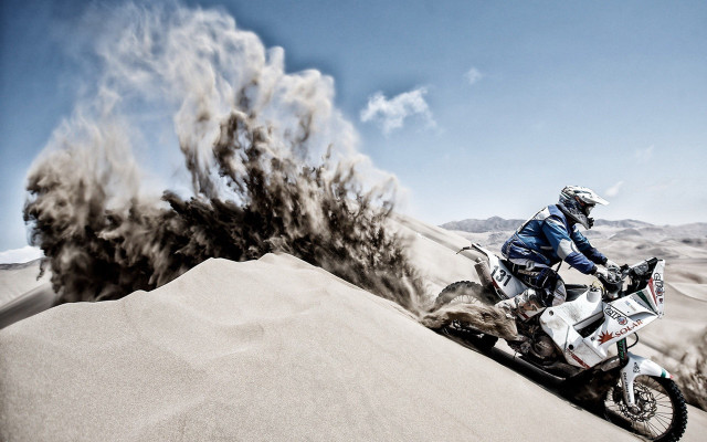 Dirt bike riding hill dust free wallpaper for desktop - medium preview image