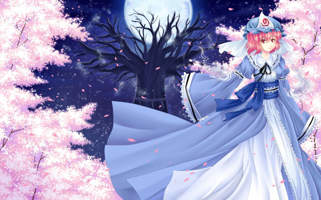 Woman blue dress tree pink free wallpaper for desktop - medium preview image