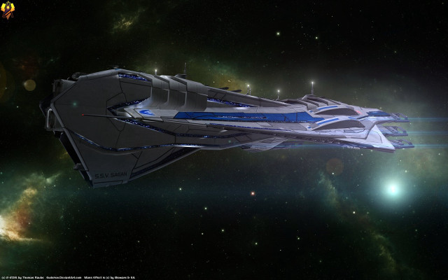 Futuristic ship floating space stars free wallpaper for desktop - medium preview image