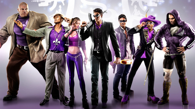 Costume group purple background party free wallpaper for desktop - medium preview image