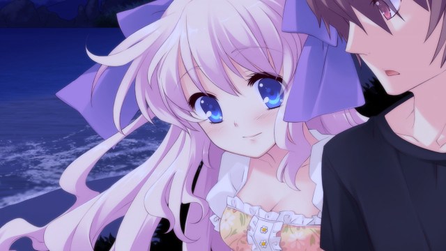 Anime couple ocean night blue free wallpaper for desktop - medium preview image