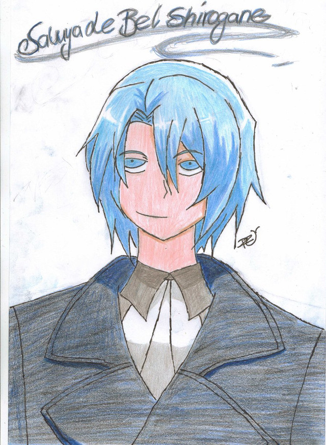 Blue hair guy suit drawing free wallpaper for mobile - medium preview image