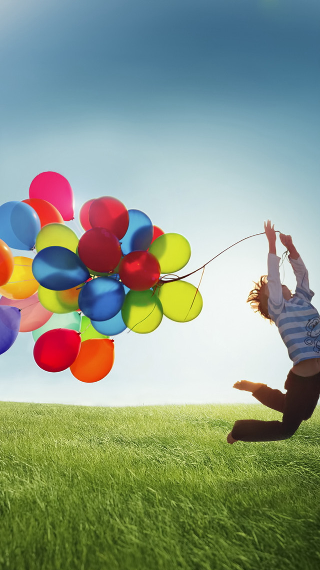 Person jumping balloons air happiness #2 free wallpaper for mobile - medium preview image