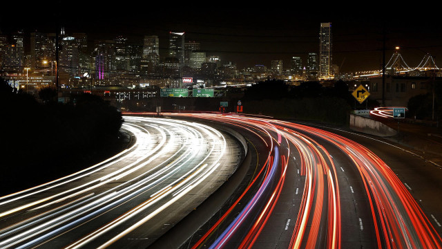 City skyline traffic night long free wallpaper for desktop - medium preview image