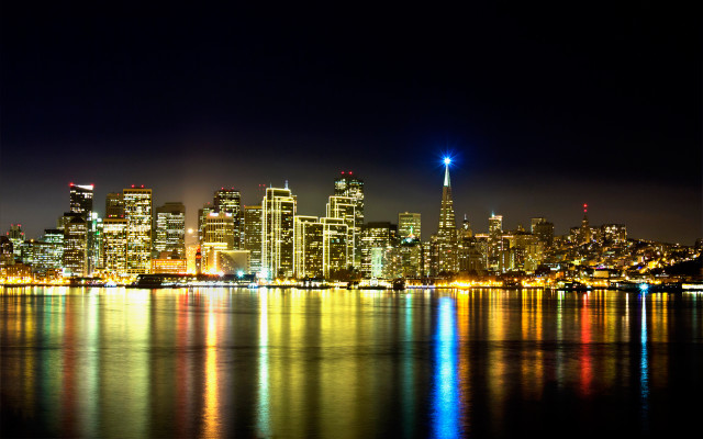 City skyline night reflection water #3 free wallpaper for desktop - medium preview image