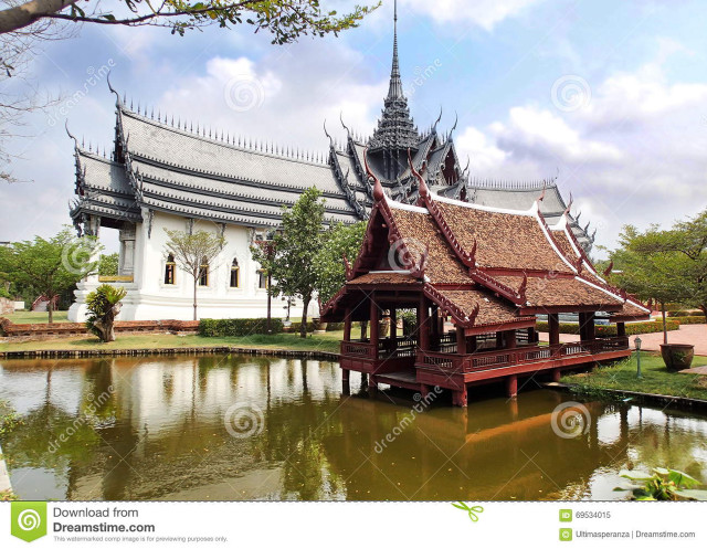 Pavilion park pond building sky free wallpaper for desktop - medium preview image