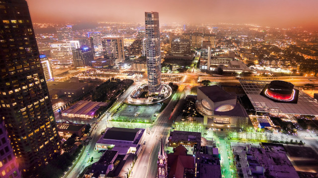 City night lights buildings background free wallpaper for desktop - medium preview image
