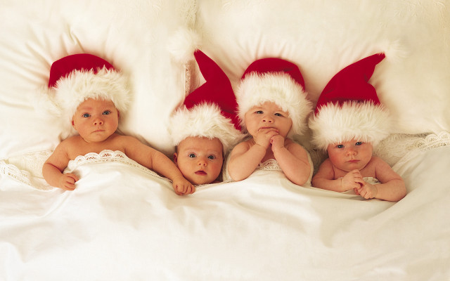 Three babies santa hats white free wallpaper for desktop - medium preview image