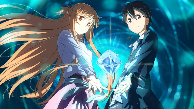 Anime couple characters blue background #3 free wallpaper for desktop - medium preview image