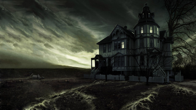 Creepy house dark sky cloud free wallpaper for desktop - medium preview image