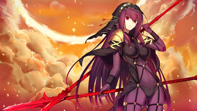 Woman sword demon outfit red free wallpaper for desktop - medium preview image