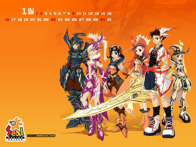 Anime characters orange background chinese free wallpaper for desktop - medium preview image