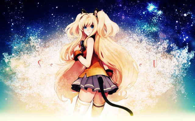 Girl blonde hair cat tail free wallpaper for desktop - medium preview image