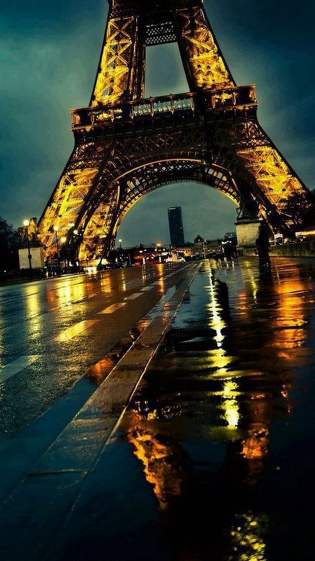 Eiffel tower night lights rain free wallpaper for mobile - medium preview image
