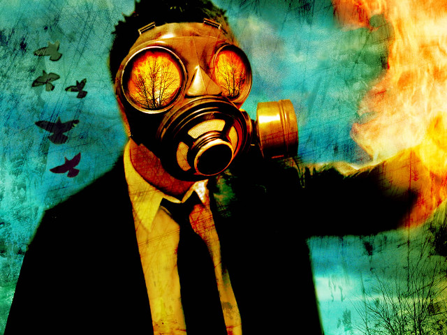 Man gas mask tie fire free wallpaper for desktop - medium preview image