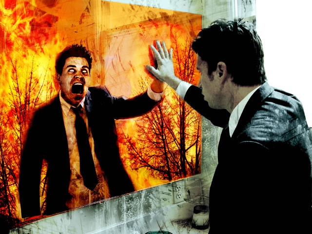 Man looking painting hands up free wallpaper for desktop - medium preview image