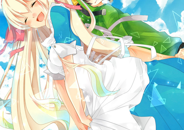 Anime characters flying sky clouds #3 free wallpaper for desktop - medium preview image