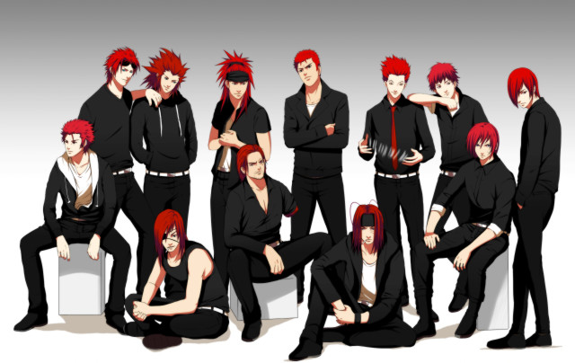 Red hair black clothes group free wallpaper for desktop - medium preview image