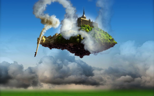 Castle floating clouds smoke sky free wallpaper for desktop - medium preview image