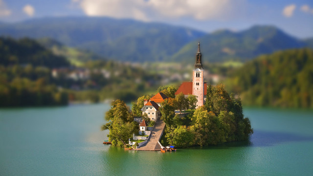 Small island church lake mountains #3 free wallpaper for desktop - medium preview image