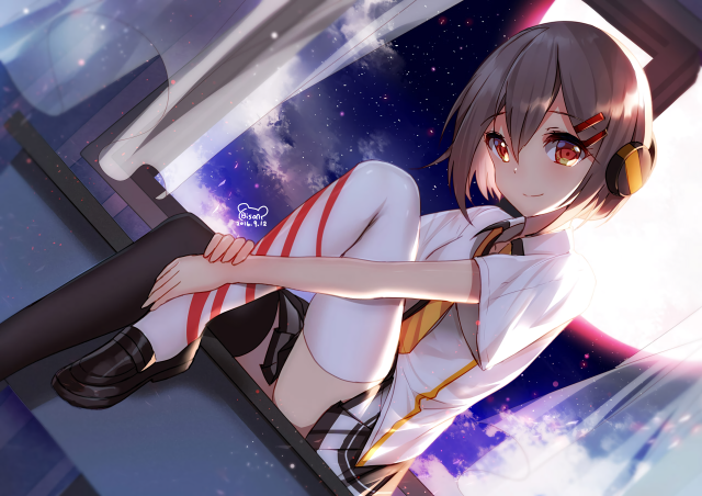 Girl gun sky stars clouds free wallpaper for desktop - medium preview image