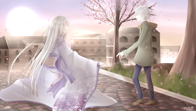 Woman white dress street cherry free wallpaper for desktop - medium preview image