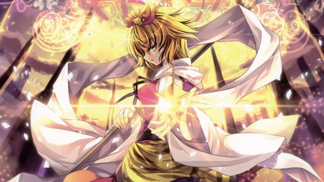 Woman white dress sword yellow free wallpaper for desktop - medium preview image