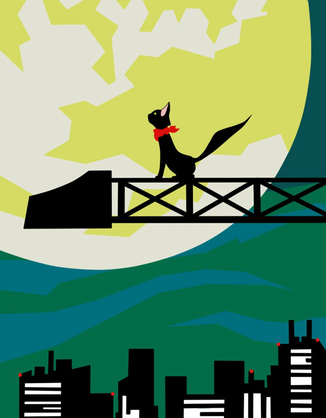 Cat bridge city night full free wallpaper for mobile - medium preview image
