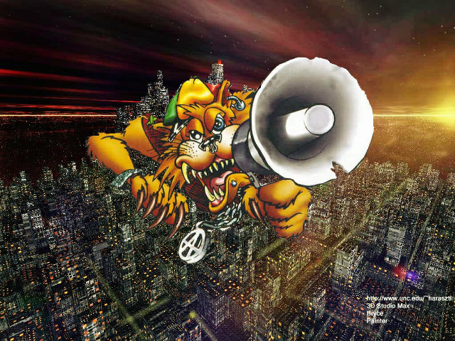 Cartoon tiger megaphone city night free wallpaper for desktop - medium preview image