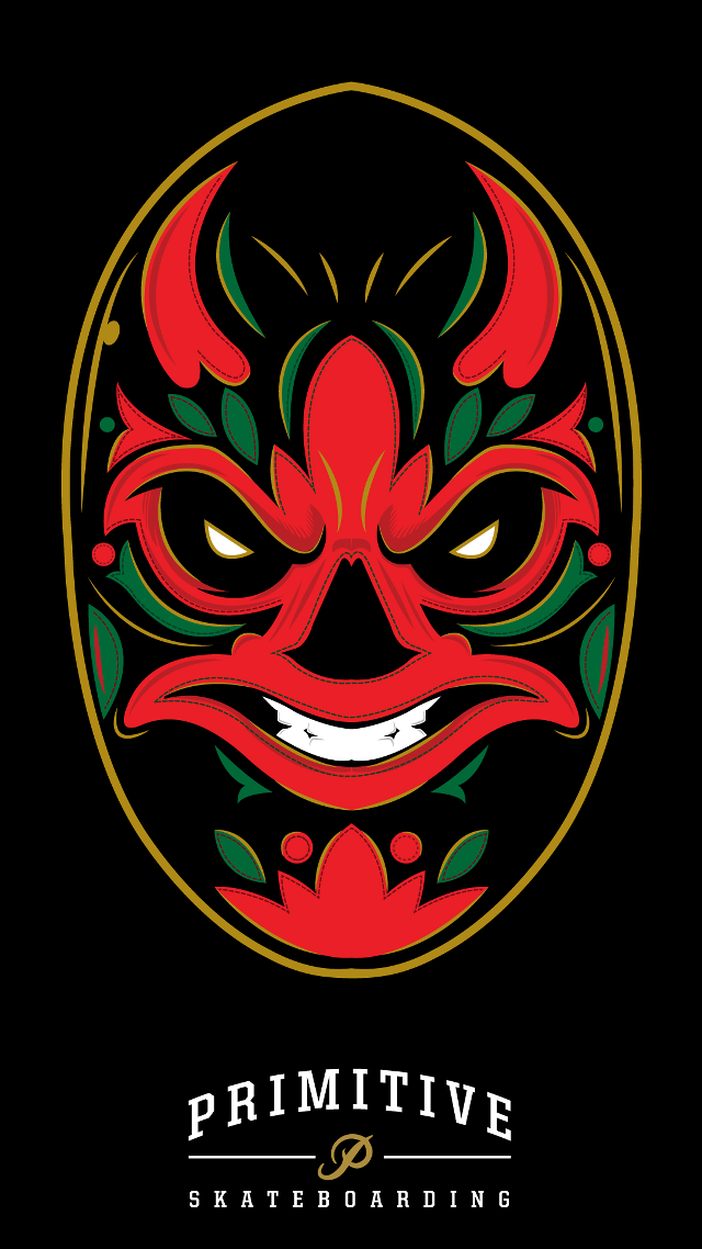 Red mask green leaves black free wallpaper for mobile - medium preview image