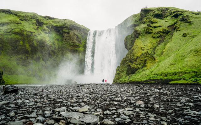 Couple waterfall Iceland man woman free wallpaper for desktop - medium preview image