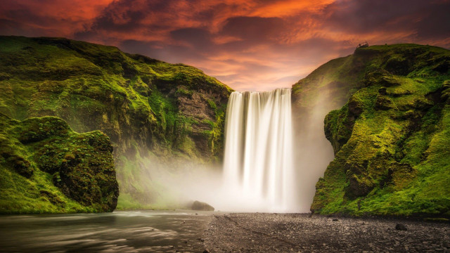 Waterfall large redsky bodyofwater free wallpaper for desktop - medium preview image