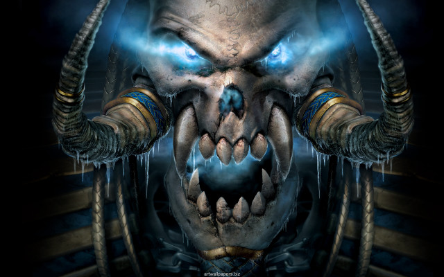 Demonic face blue eyes horns free wallpaper for desktop - medium preview image