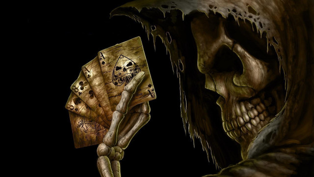 Skeleton holding card skull arm #2 free wallpaper for desktop - medium preview image