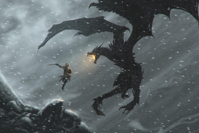 Dragon attack man snow light free wallpaper for desktop - medium preview image