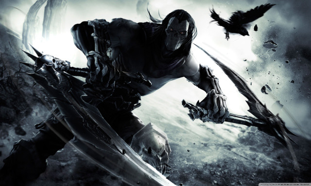 Man sword dark background bird free wallpaper for desktop - medium preview image