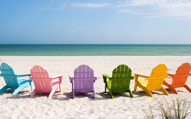 Colorful chairs sandy beach ocean #3 free wallpaper for desktop - medium preview image