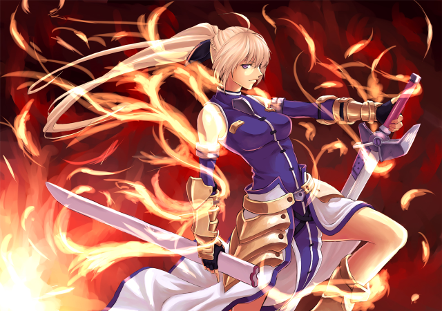 Woman purple outfit sword flame free wallpaper for desktop - medium preview image