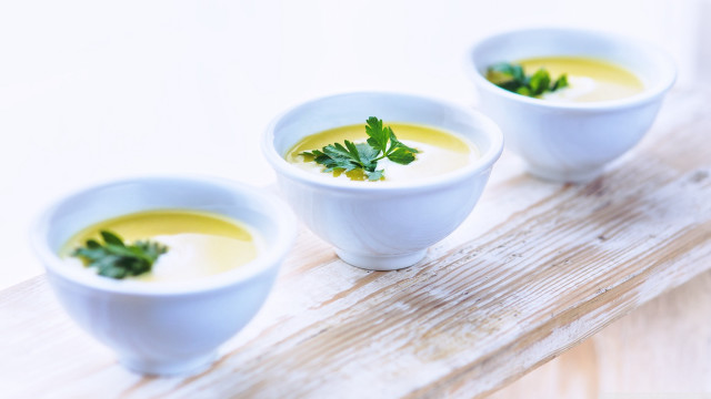 Three bowls soup parsley wooden free wallpaper for desktop - medium preview image