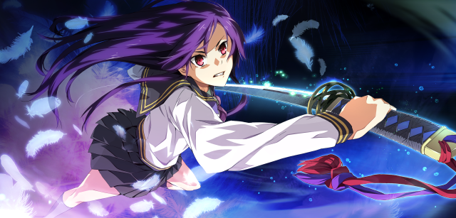 Girl purple hair holding sword free wallpaper for desktop - medium preview image