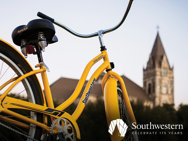 Yellow bike church clock tower free wallpaper for desktop - medium preview image