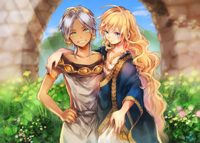 Anime characters field flowers grass free wallpaper for desktop - medium preview image