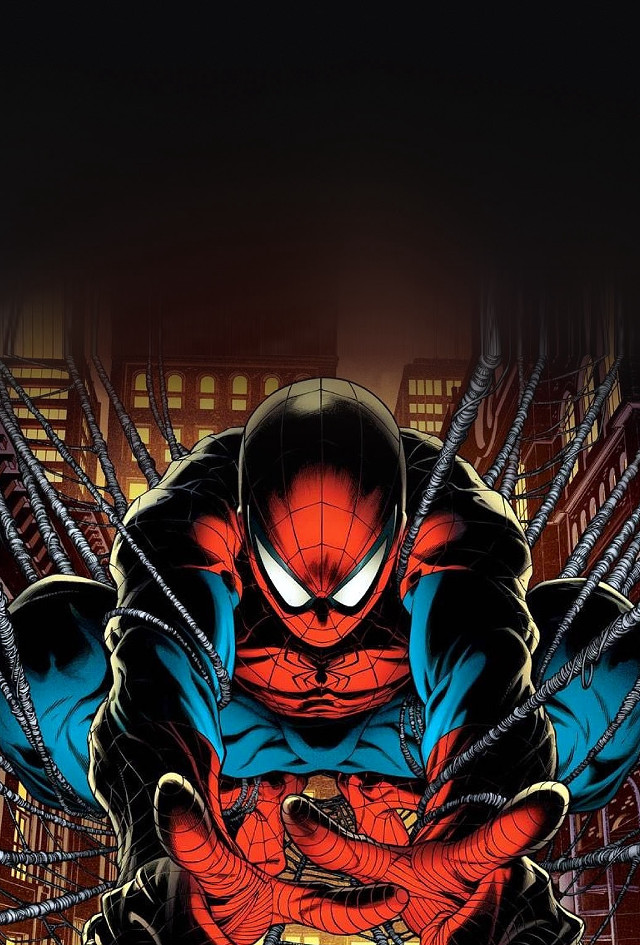 Spider man sitting ledge city free wallpaper for mobile - medium preview image