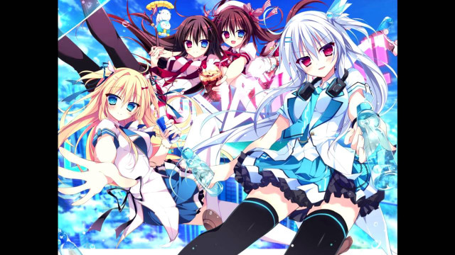 Anime girls blue background clouds free wallpaper for desktop - medium preview image