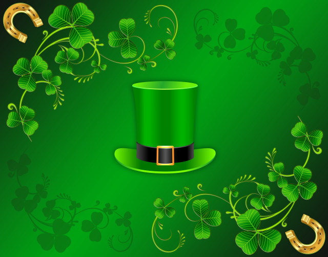 Green hat shamrock leaves gold free wallpaper for desktop - medium preview image